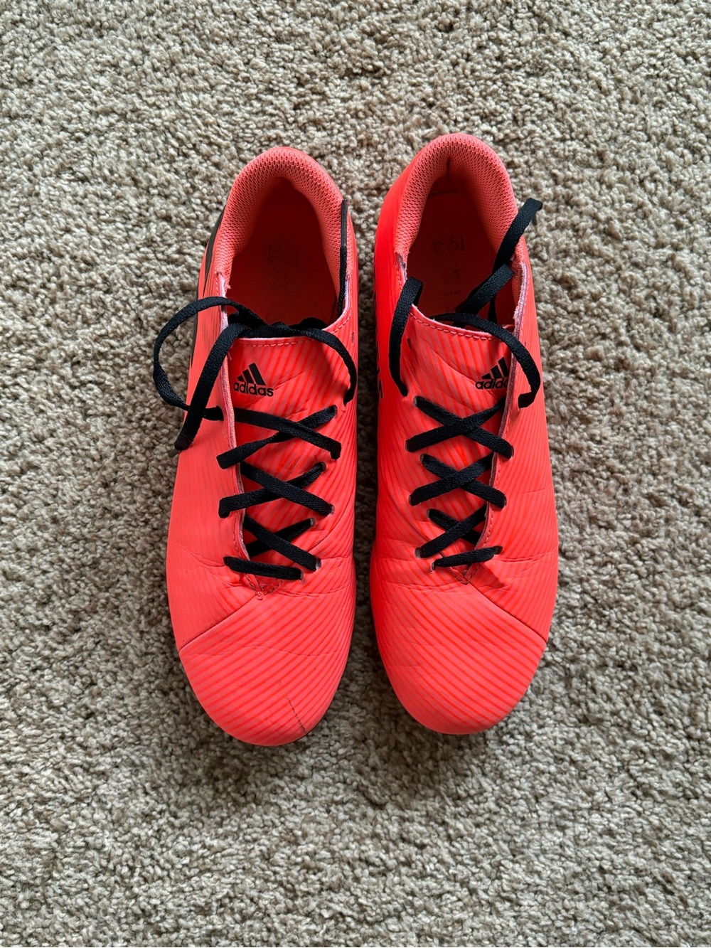 adidas Kids Neon Coral Soccer Shoes with Black Laces